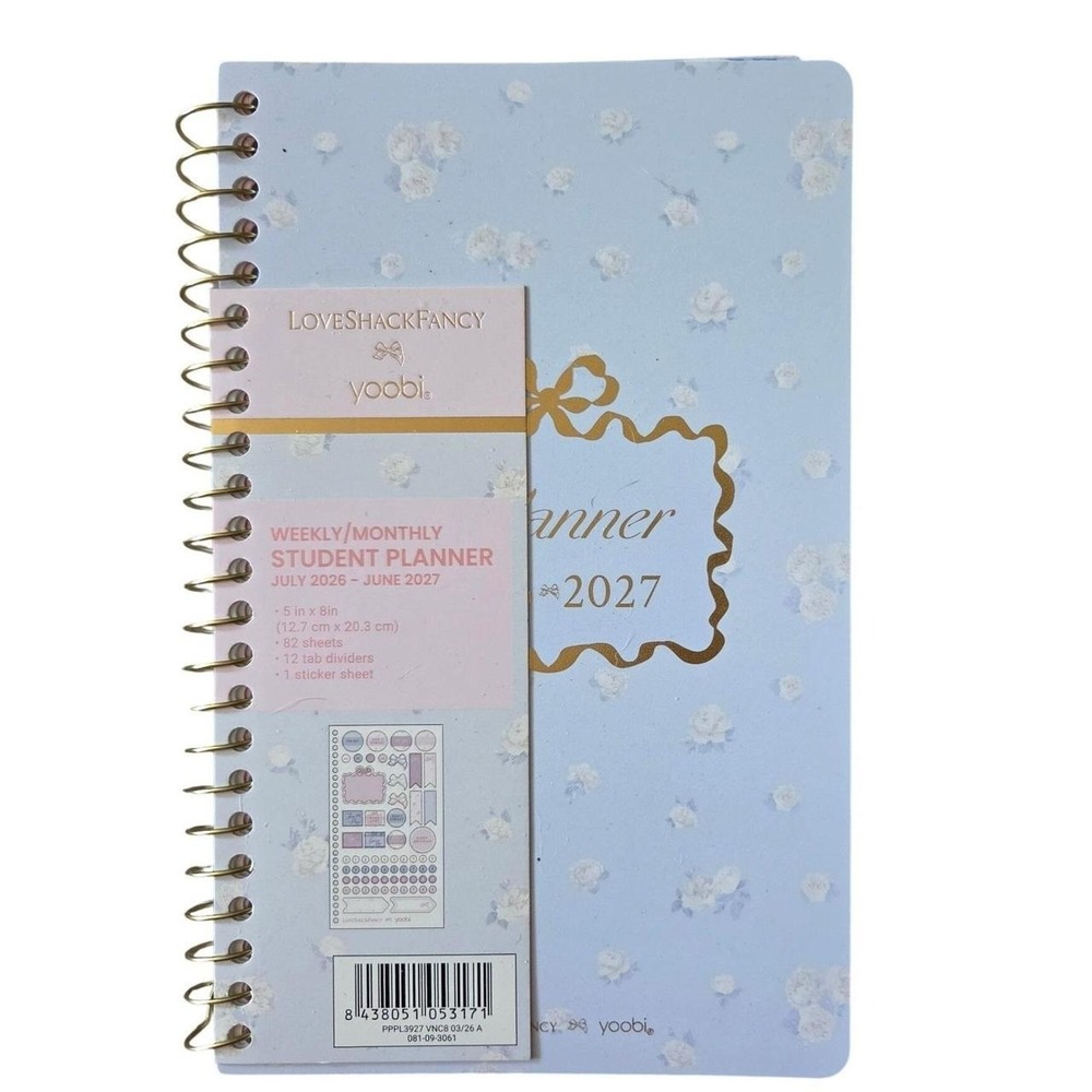 LoveShackFancy Yoobi Student Planner 5x8 Blue Floral New 2026-2027 Agenda